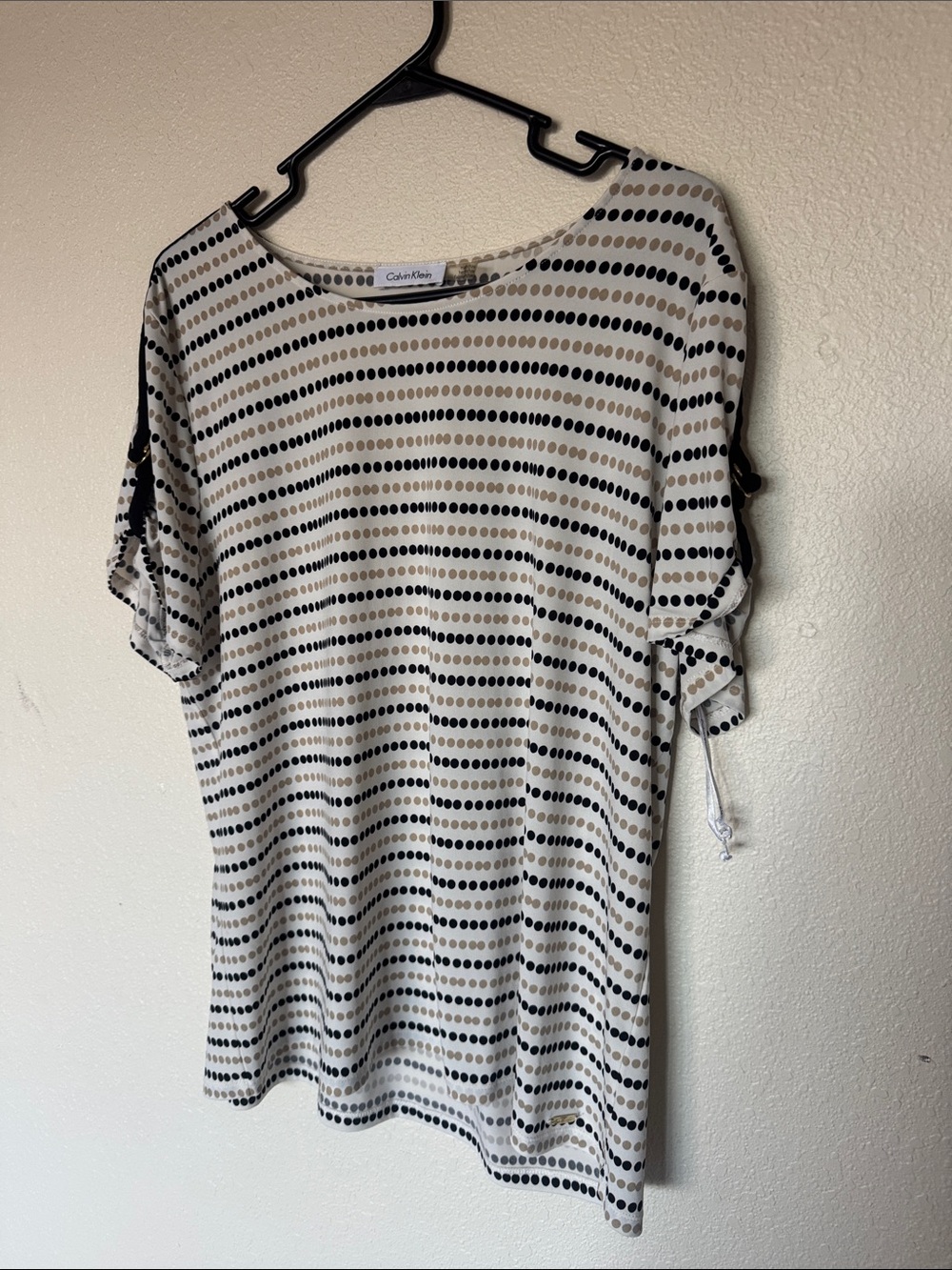 Calvin Klein White Short-Sleeve Top with Black Dot Stripe